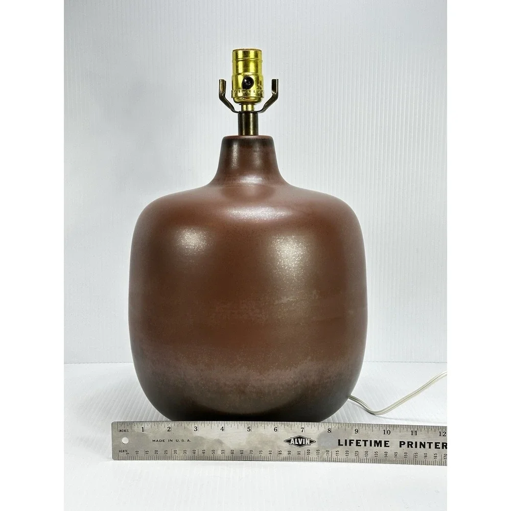 Vintage Bostlund Rich Brown Glaze Pottery Table‎ Lamp With Shade Mid Century Mod